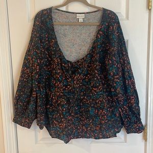 Ava and Viv 1X Blouse navy blue floral